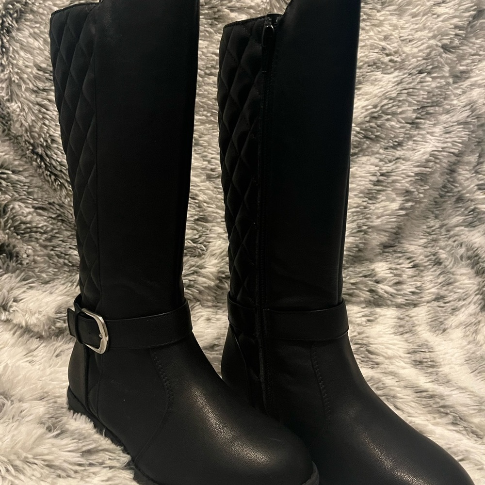 Black Quilted Knee-High Boots